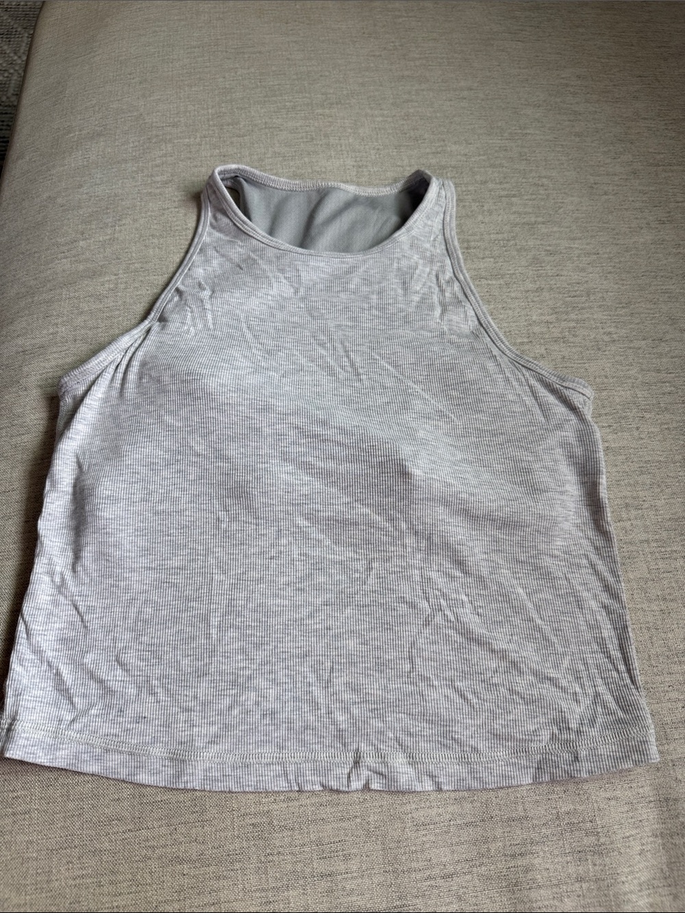 Vuori Pose Light Gray Ribbed High-Neck Bra Tank